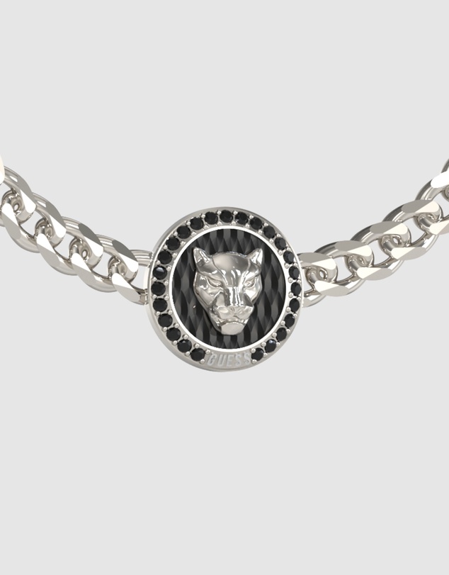 GUESS - GUESS Mens Silver-Tone 15mm Panther Crystal Bracelet
