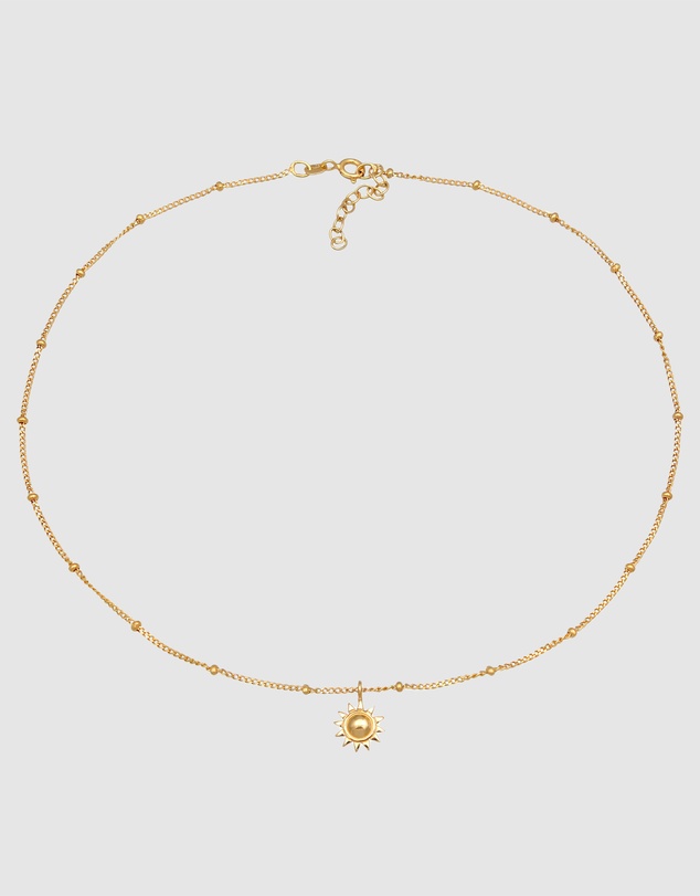 Elli Jewelry - Necklace Choker with Sun Pendant 925 Sterling Silver Gold-plated
