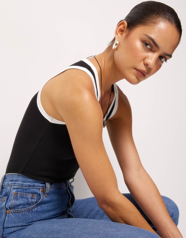 AERE - Billie Contrast Bind Scoop Tank
