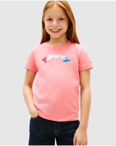 Tommy Hilfiger - Girls Textured Logo Jersey Crew Neck T-Shirt - Kids