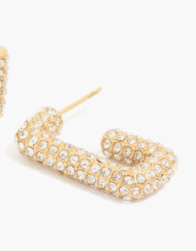 Lovisa - Waterproof Gold Plated Stainless Steel Diamante Pave Rectangle Hoop Earrings