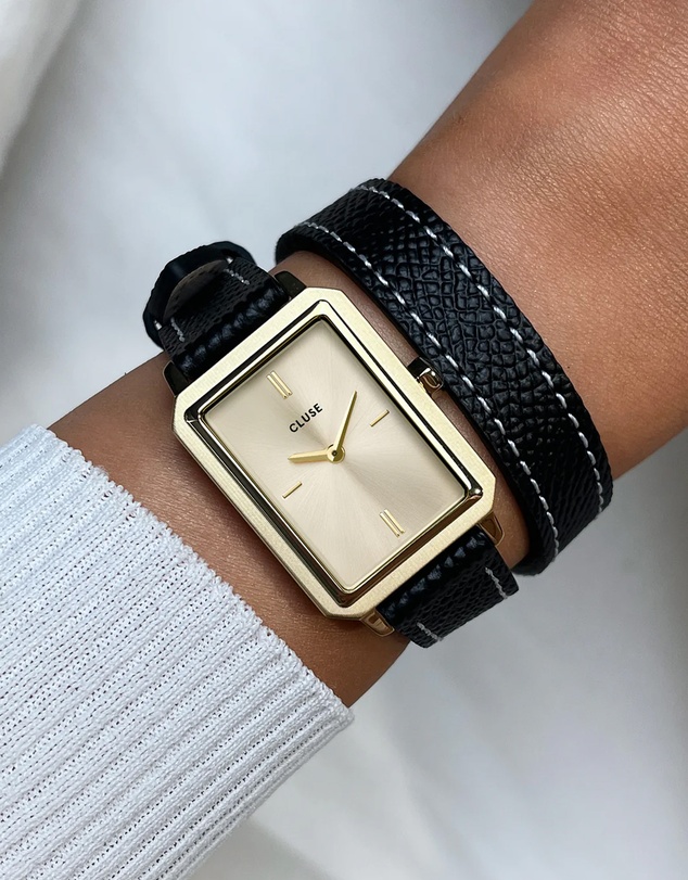 Cluse - Fluette Watch Double Leather, Black, Full Gold Colour