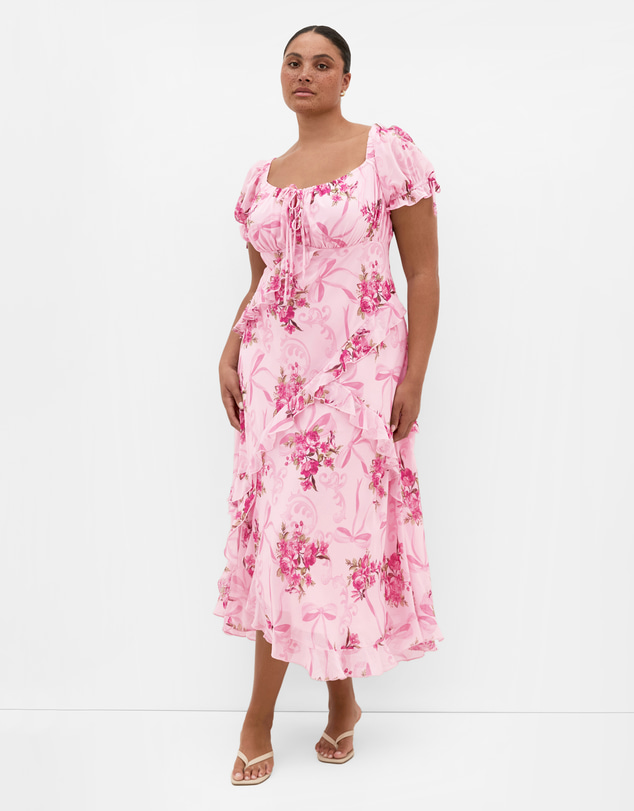 City Chic - Plus size Shayla Bow Print Maxi Dress - pink