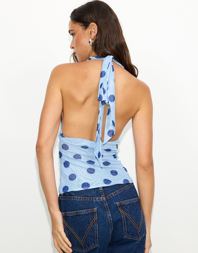 Dazie - Waves Mesh Polka Dot Halter Top