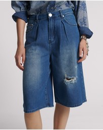 ONE TEASPOON - Beastie Low Waist Wide Leg Denim Jorts - Rosewood