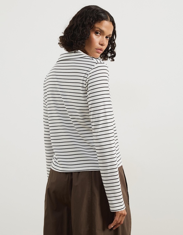 Atmos&Here - Long Sleeve Stripe V-Neck Top