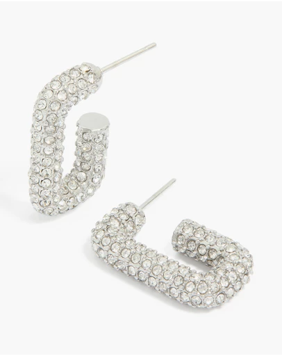 Lovisa - Waterproof Stainless Steel Cubic Zirconia Pave Rectangle Hoop Earrings