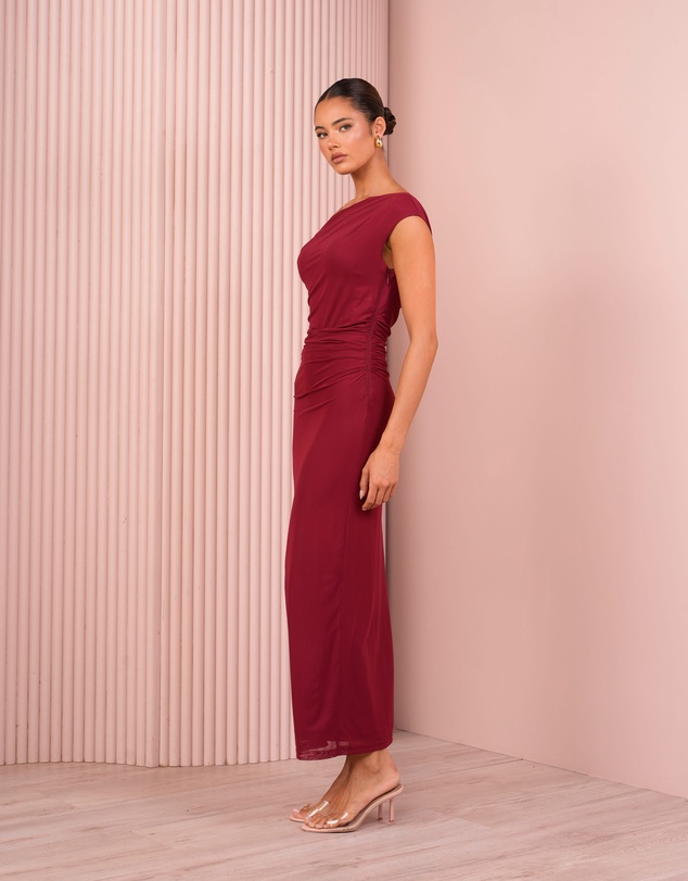 Azzurielle - Demi Ruching Mesh Maxi Dress