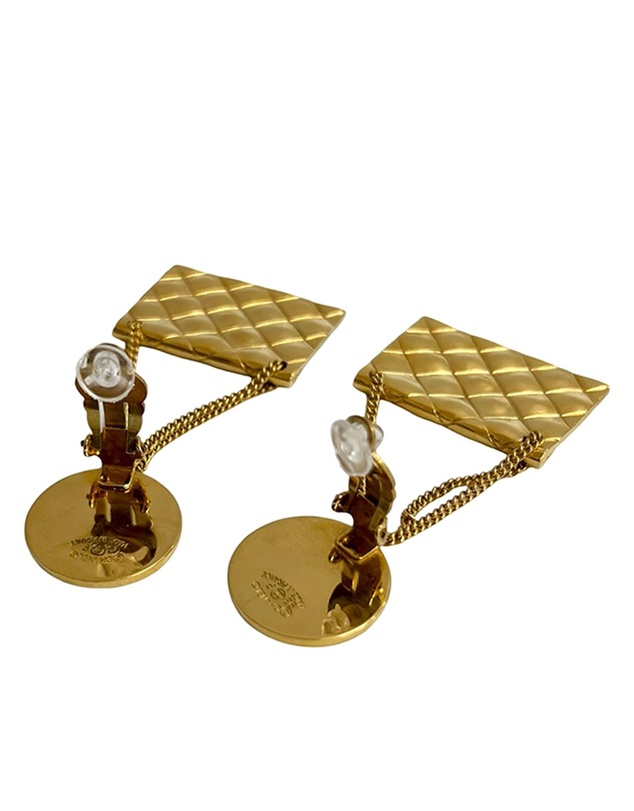 Pre-Loved by Azura Reborn - Pre-Loved CC Gold Plated Classic Quilted Flap Medallion Clip On Earrings