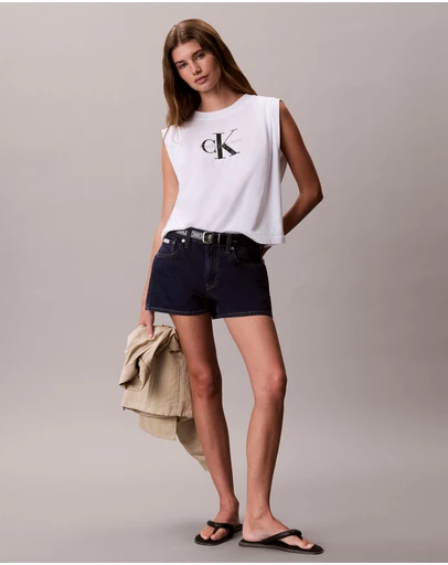 Calvin Klein Jeans - Monologo Pleated Shoulder Sleeveless Tee
