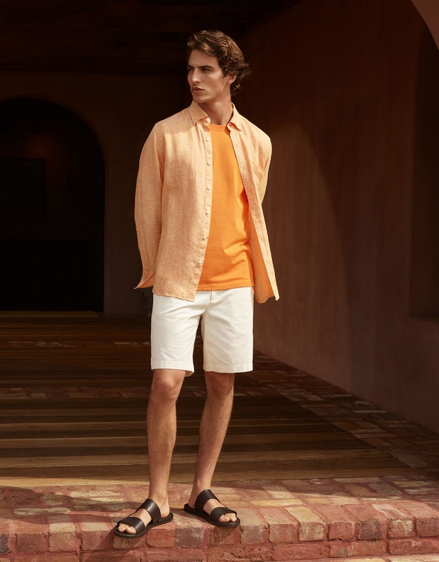 Trenery - Regular Fit Delave Linen End On End Shirt in Vivid Orange