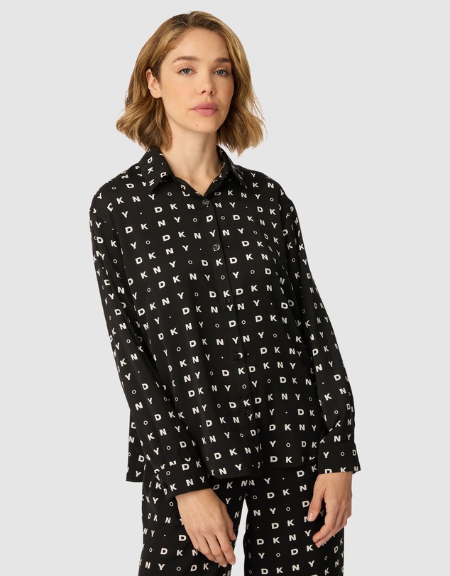 DKNY - Satin Button-Up Long Sleeve Long Pyjama Set