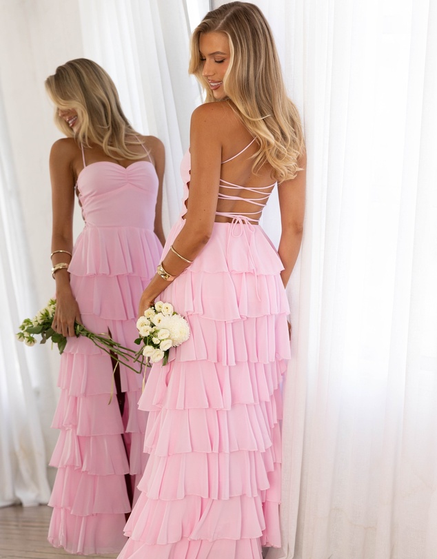 Beginning Boutique - Georgie Pink Ruffle Maxi Dress