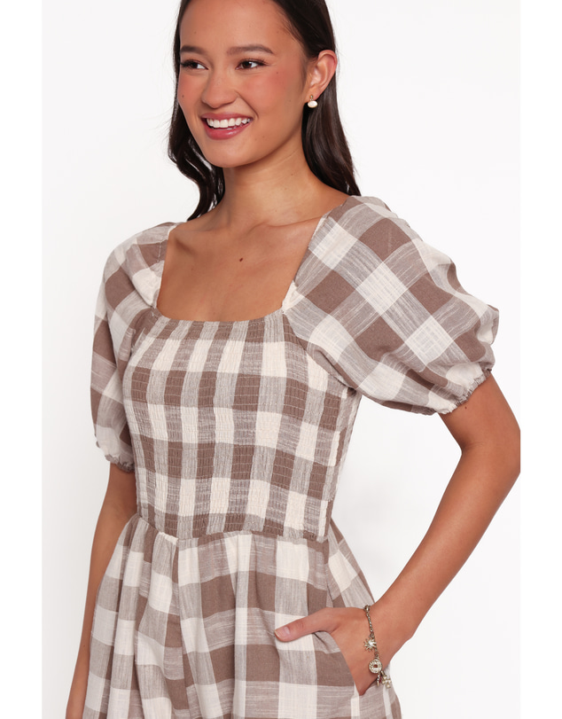 Petal & Pup - Evie Puff Sleeve Playsuit - Brown Gingham
