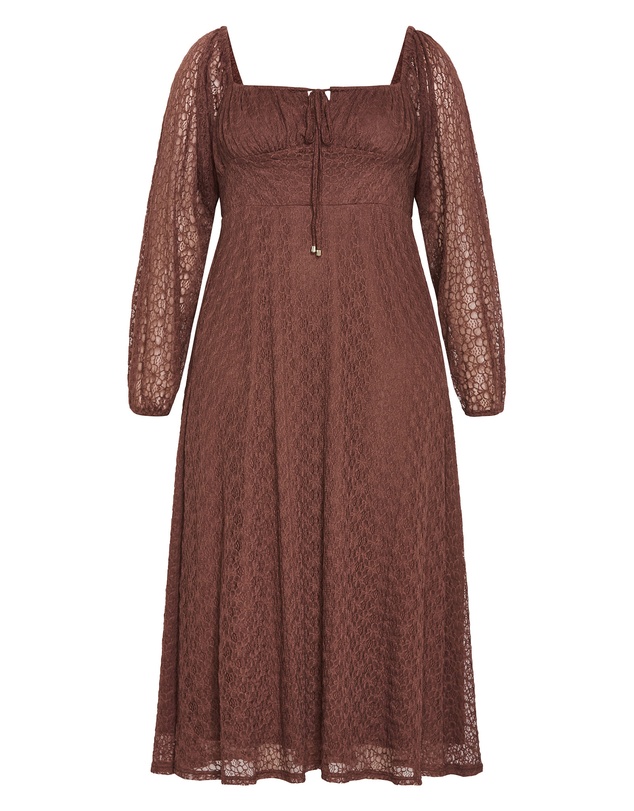 City Chic - Plus sizeLani Lace Long Sleeve Midi Dress - chocolate