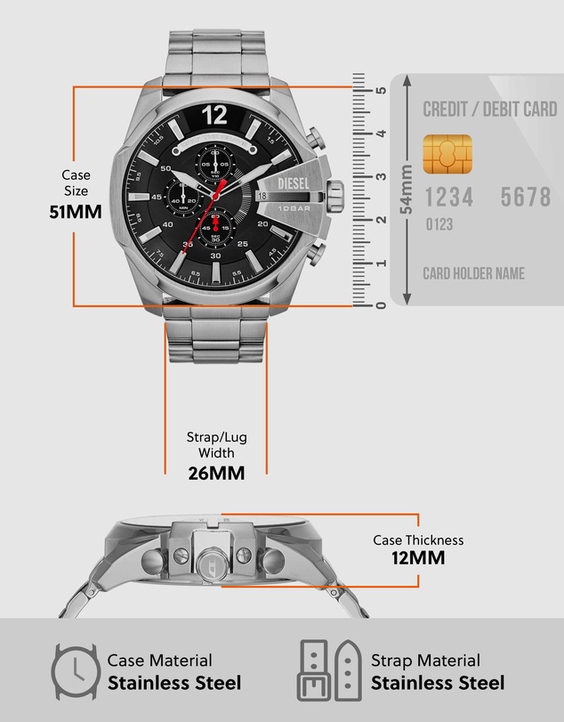 Diesel - Mega Chief Silver Tone Chronograph Watch