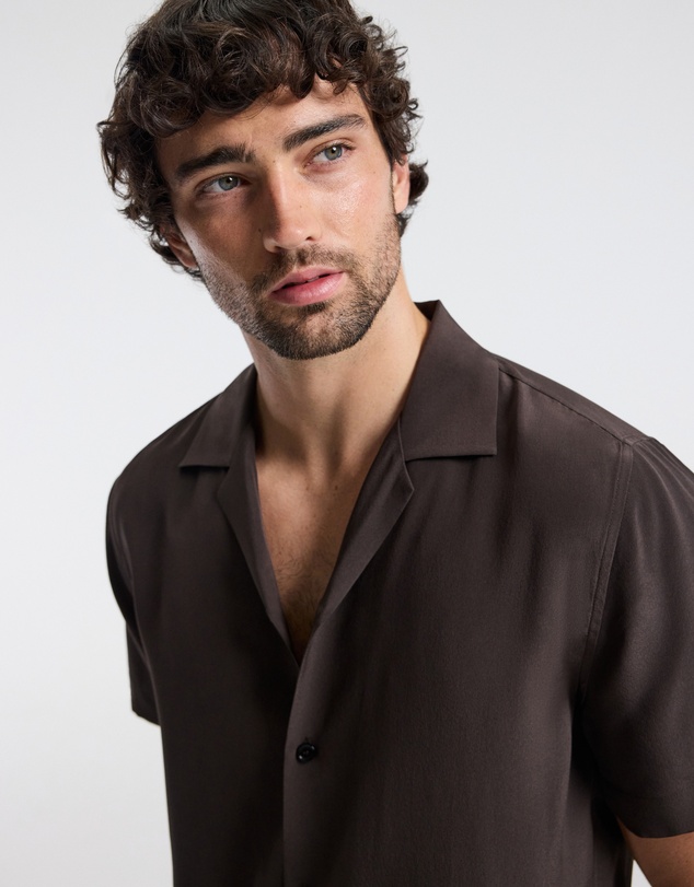 Calibre - Camp Collar Silk Shirt Espresso
