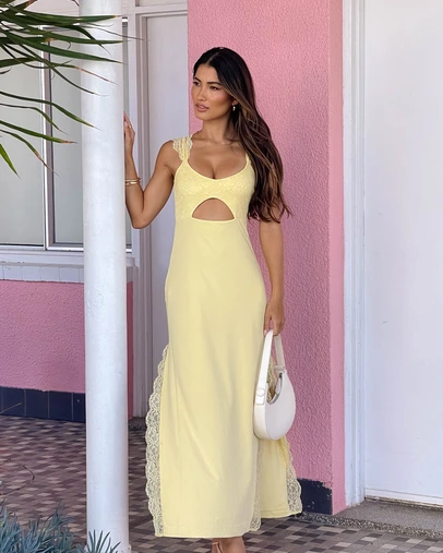 Beginning Boutique - Tiana Yellow Lace Maxi Dress