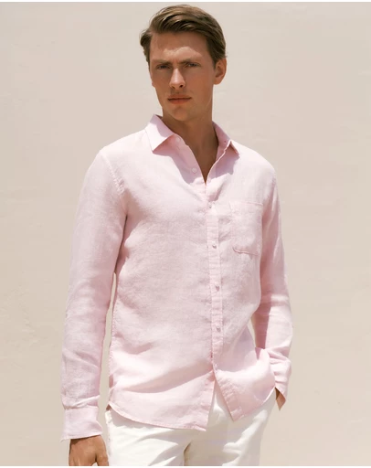 Trenery - Regular Fit Linen Fine Stripe Shirt in Soft Lilac