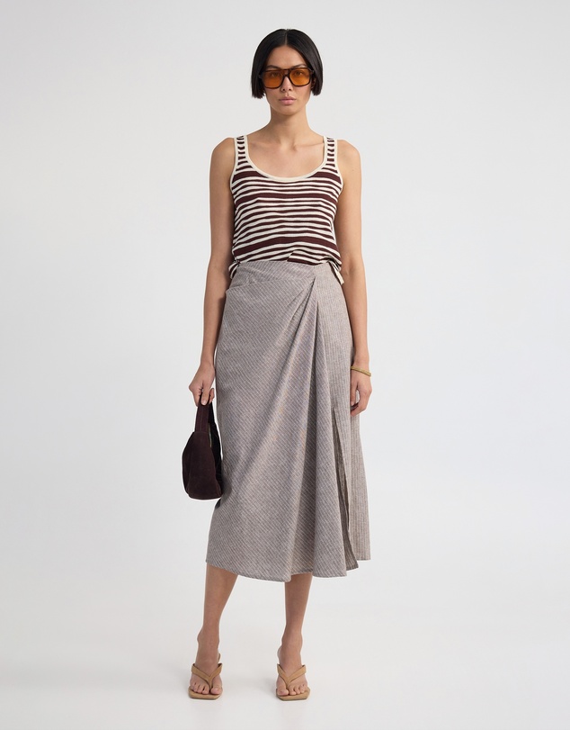 Oxford - Nadia Linen Blend Pinstriped Skirt