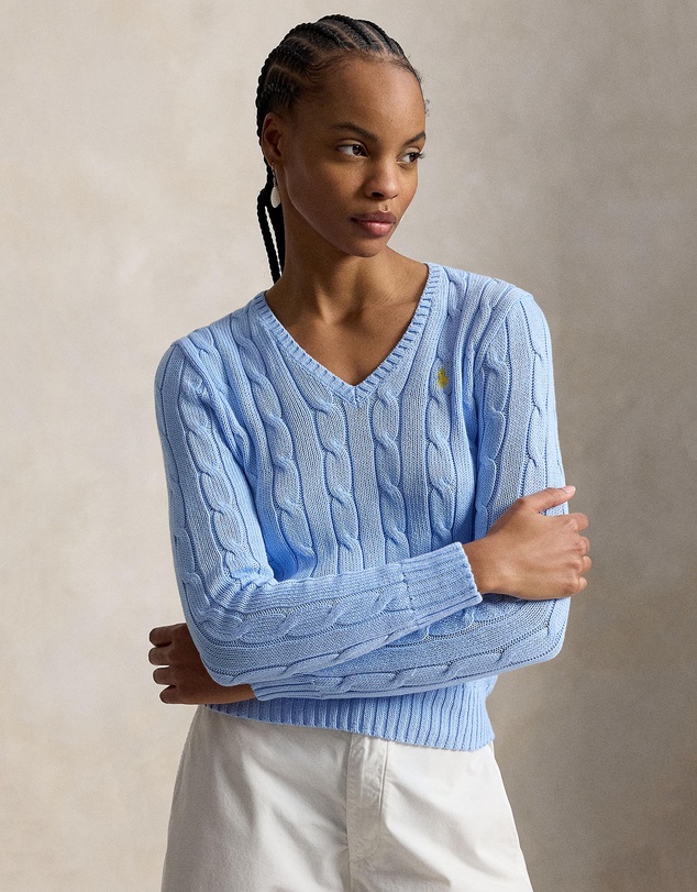 Polo Ralph Lauren - Cable-Knit Cotton V-Neck Sweater - The ICONIC Exclusive