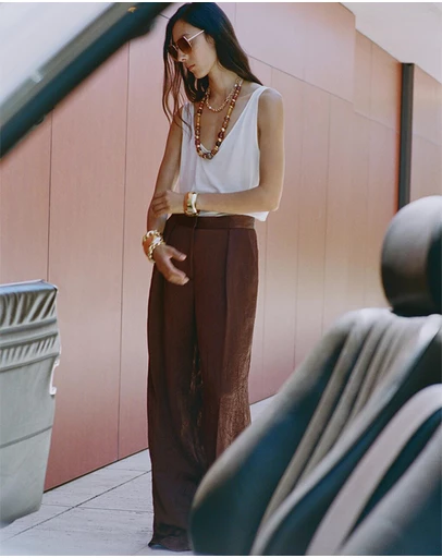 M.N.G - Straight-Leg Crinkled-Effect Trousers