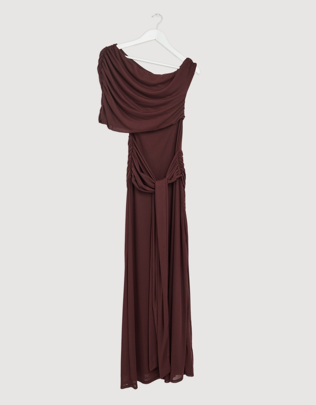 Revibe - Repaired CHANCERY Margot One Shoulder Drape Mesh Maxi Dress - AU 8