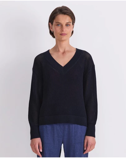 Sportscraft - Cotton Crochet V Neck Knit