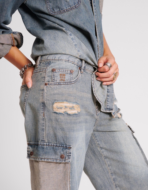 ONE TEASPOON - Skater Girl Low Waist Super Long Leg Denim Jorts - Dirty Blue