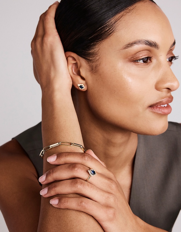Michael Hill - Pear Cut Created Sapphire and Diamond Halo Stud Earrings in 10kt Yellow Gold