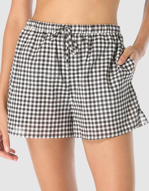 Michael Kors - Boho Gingham Drawstring Beach Shorts With Pockets