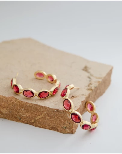 Meshca - Lago Raspberry Onyx Hoop Earrings