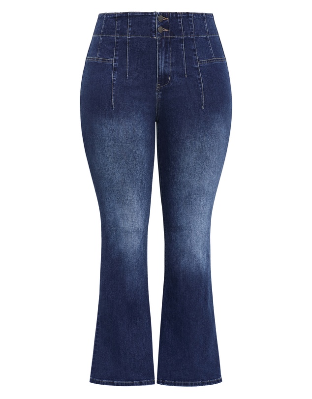 City Chic - Plus size Asha Fit Pin Woodstock Flare Leg Jean - mid wash