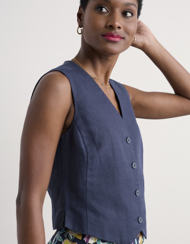 Seasalt - Seasalt Cornwall Navy Erica Linen Blend Waistcoat