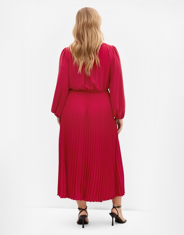 City Chic - Plus size Halle Long Sleeve Pleat Dress - shiraz