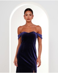 Pilgrim - Olive Off Shoulder Velvet Gown
