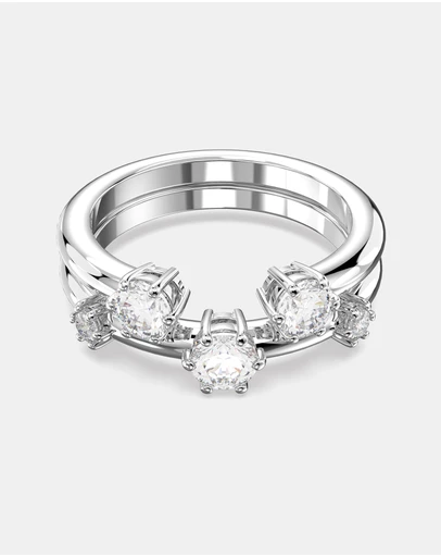 Swarovski - Constella Ring, Set (2), Round Cut, White, Rhodium Plated