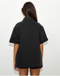 Dazie - Shade Boxy Short-Sleeve Denim Shirt