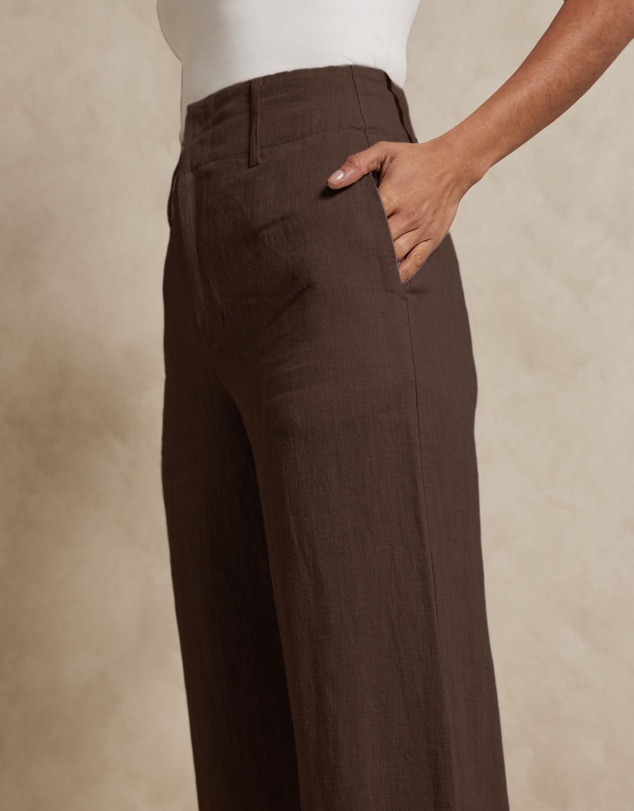AERE - Linen Wide Leg Pants With Deep Waist Band