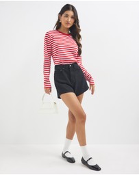 Dazie - Melrose Long Sleeve Stripe Boyfriend Tee