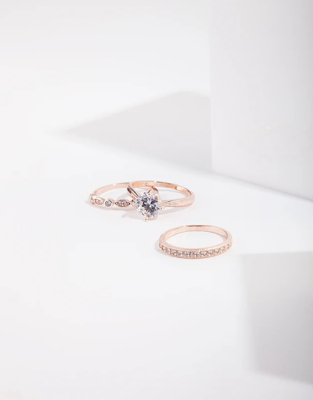 Lovisa - Rose Gold Round Stone Triple Band Ring