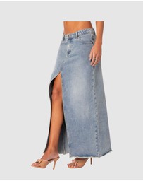 EDIKTED - Front Slit Washed Denim Maxi Skirt