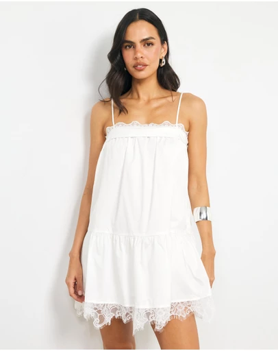 AERE - Solene Lace Trim Mini Dress