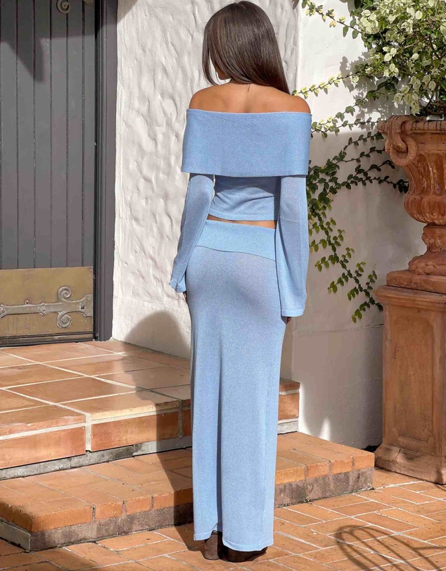 Beginning Boutique - Simona Blue Maxi Knit Skirt