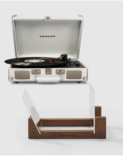 Crosley - Crosley Cruiser Bluetooth Portable Turntable - White Sands + Bundled Crosley Record Storage Display Stand
