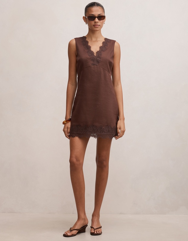 Forever New - Zali Lace Trim Linen Mini Dress
