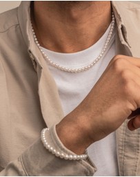 Dower & Hall - Men's White Pearl Bracelet In Sterling Silver