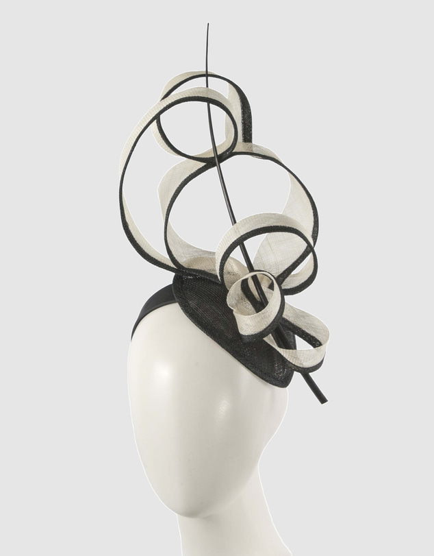Max Alexander - Tall Black & Cream Sinamay Fascinator Headband