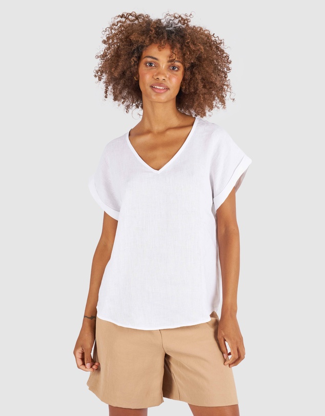 CAMIXA - Martina Linen V-Neck T-shirt