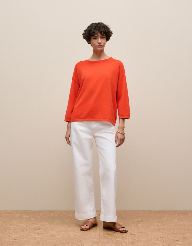 Trenery - Cotton Silk Crew Knit in Fiesta Red